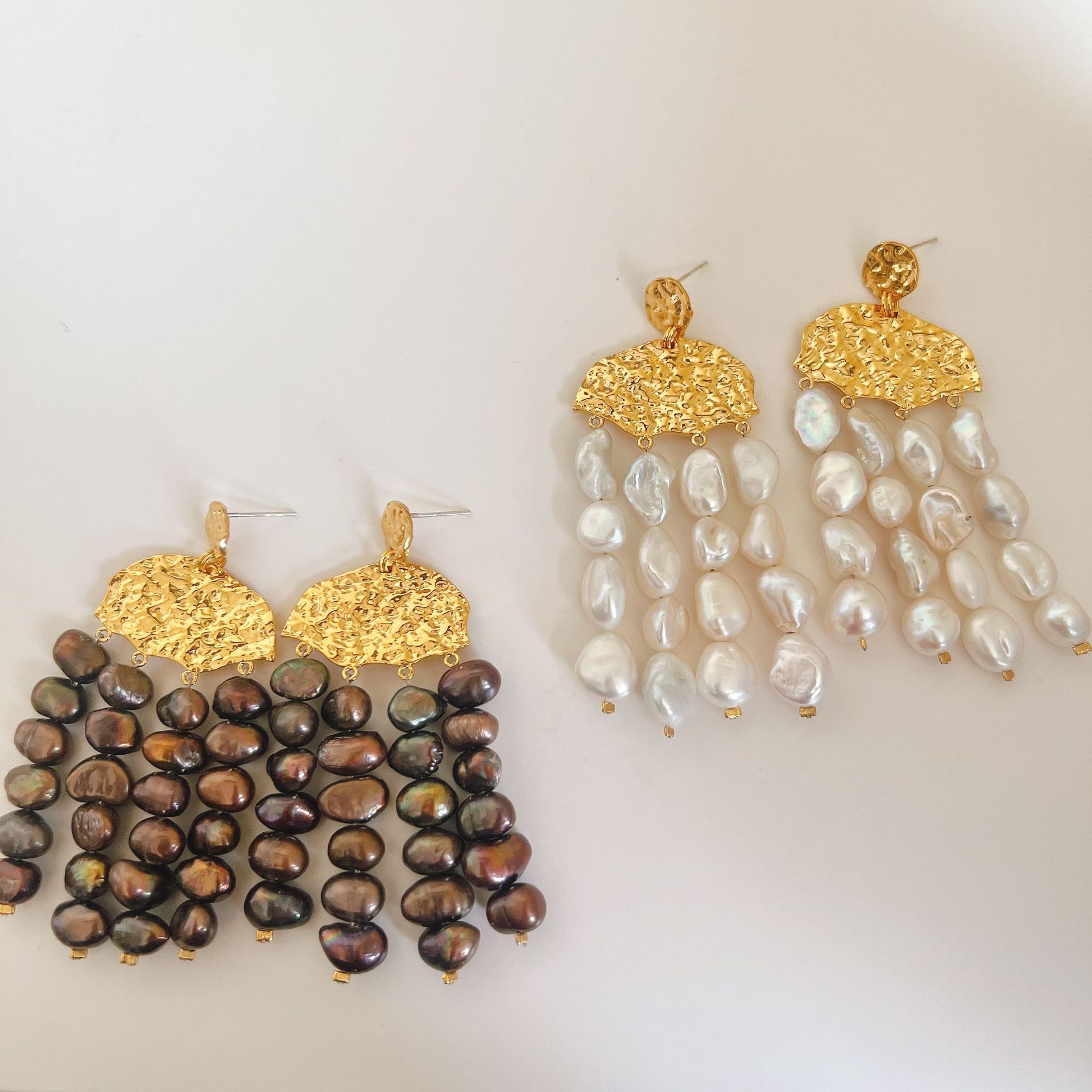 Tassel Earrings Boho - النحاس مع 18K الذهب اللؤلؤ الحقيقي