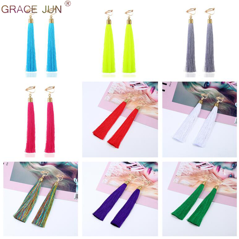 Tassel Earrings Boho - أقراط بمشبك من الألياف ، 12